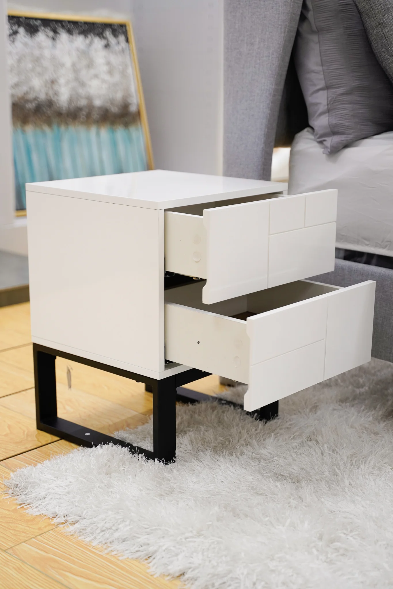 22" End Table-Two Drawers Gloss White - Image 3