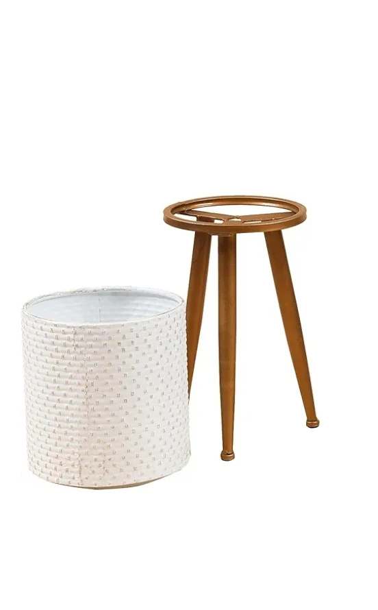 24" WHITE METAL PLANTER - Image 2