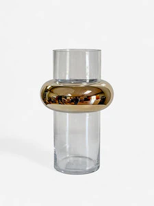 12" CLEAR GLASS VASE W/GOLD - Image 2