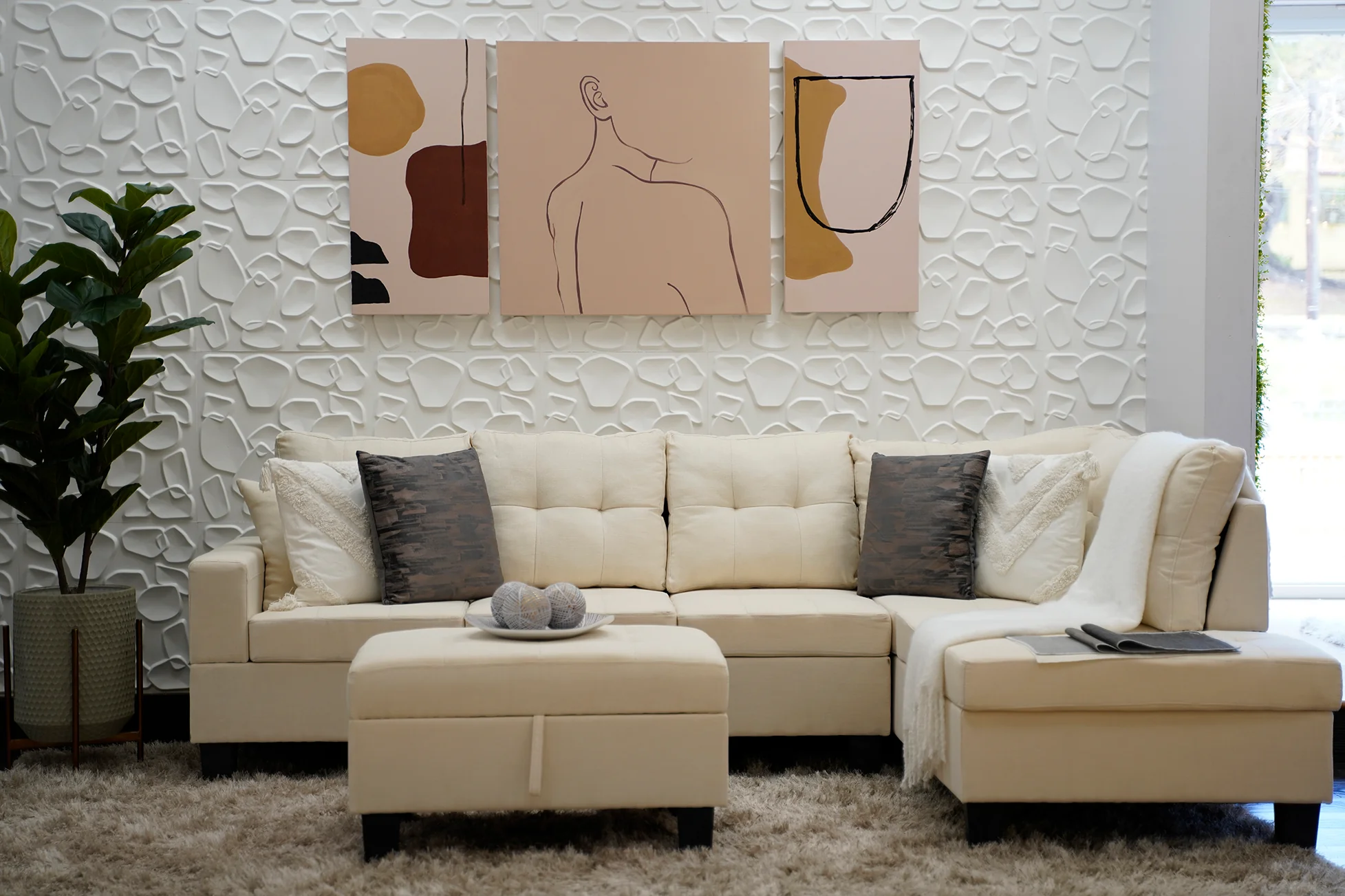 32"x64" Cream Canvas 3 Set - Image 2